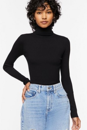 Suéteres Forever 21 Acanalado Turtleneck Knit Mujer Negras | tSwwsY7WPGY