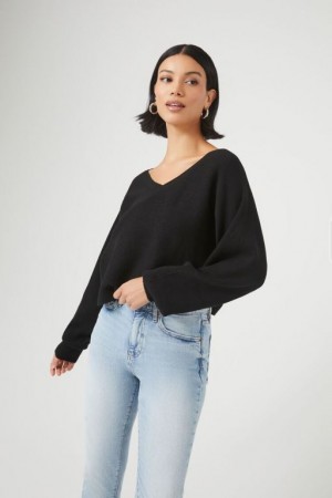 Suéteres Forever 21 Acanalado V Neck Mujer Negras | 5HZbFVha41R