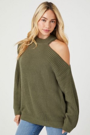 Suéteres Forever 21 Asymmetrical Open Shoulder Mujer Verde | epYW0QMVYNm