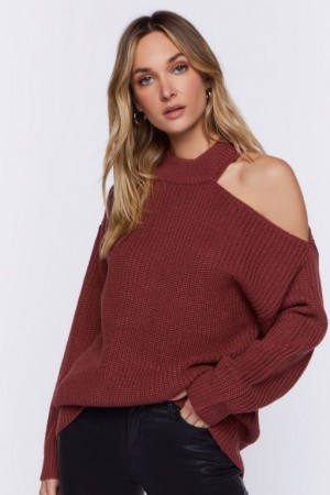 Suéteres Forever 21 Asymmetrical Open Shoulder Mujer Rojas Oscuro | MgeSqudpmgu