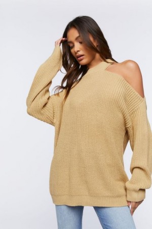 Suéteres Forever 21 Asymmetrical Open Shoulder Mujer Beige | pErthWPdaBE