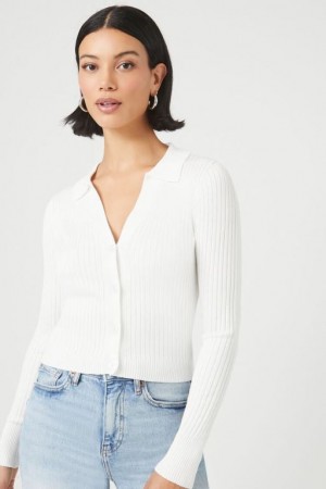 Suéteres Forever 21 Button Up Knit Mujer Blancas | zEGPNcungXy