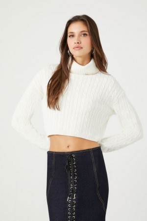 Suéteres Forever 21 Cable Knit Turtleneck Cropped Mujer Blancas | 81ZulDR4QXf