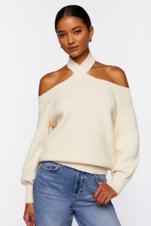 Suéteres Forever 21 Crisscross Off The Shoulder Mujer Creme | 2izRDVzsKWJ