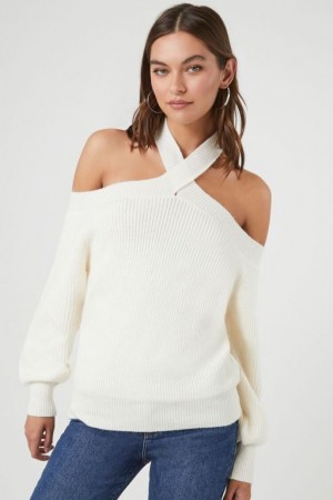 Suéteres Forever 21 Crisscross Off The Shoulder Mujer Blancas | WBslg46rEWG