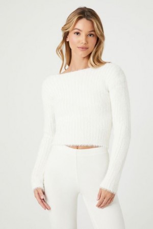 Suéteres Forever 21 Cropped Fuzzy Knit Mujer Blancas | kII99nZDGJB