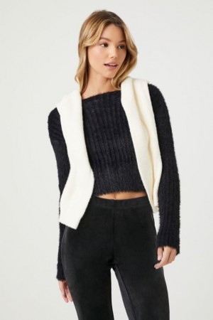 Suéteres Forever 21 Cropped Fuzzy Knit Mujer Negras | zEjiLNpGpRJ