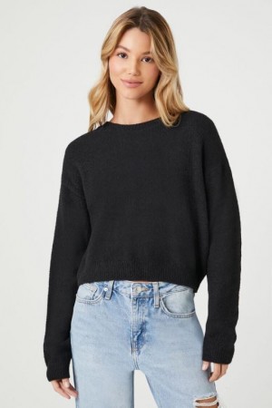 Suéteres Forever 21 Cropped Fuzzy Knit Mujer Negras | BxOlVtEIMJ8