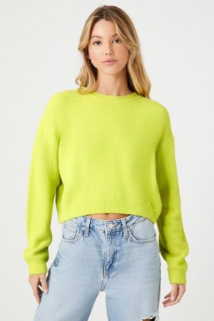 Suéteres Forever 21 Cropped Fuzzy Knit Mujer Verde Claro | m26tWpTzNtr