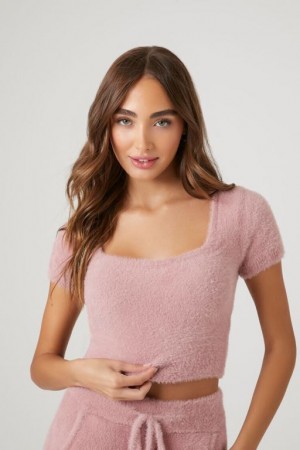 Suéteres Forever 21 Cropped Fuzzy Knit Mujer Moradas | xuRsjD18ZUu