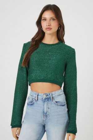 Suéteres Forever 21 Cropped Glitter Knit Mujer Turquesa | WnyuIoeapSF