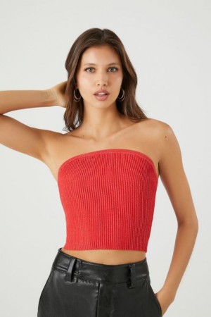 Suéteres Forever 21 Cropped Knit Tube Mujer Rojas | 7G52akrYhgo