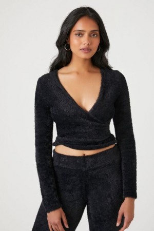 Suéteres Forever 21 Cropped Knit Wrap Mujer Negras | iAp04dnforx