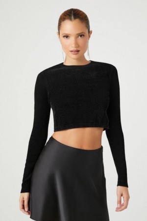 Suéteres Forever 21 Cropped Long Sleeve Mujer Negras | nXPFzdMl2tv