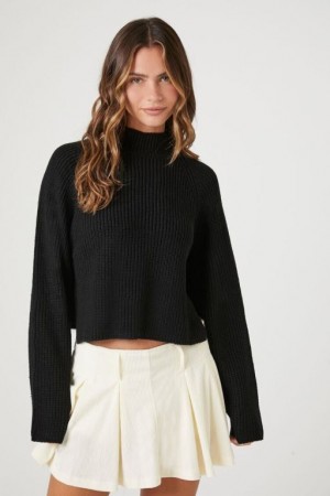 Suéteres Forever 21 Cropped Mock Neck Mujer Negras | NJ1jy1V3Bzy