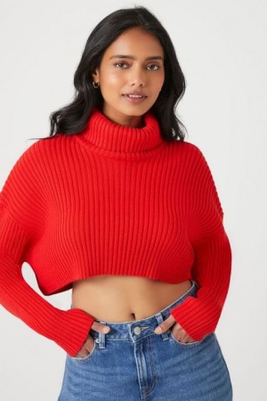 Suéteres Forever 21 Cropped Turtleneck Mujer Rojas | yNyYKIk6nyD