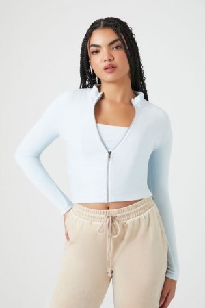 Suéteres Forever 21 Cropped Velour Zip Up Mujer Azules | UtPtzLpf7G8