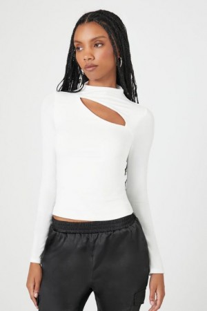 Suéteres Forever 21 Cutout Mock Neck Mujer Blancas | Bu4AdwwNawa