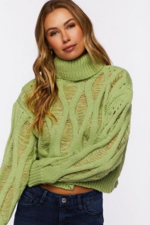 Suéteres Forever 21 Distressed Turtleneck Mujer Verde | P2CR7tdVpkt