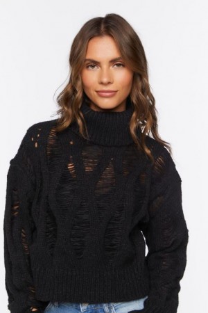 Suéteres Forever 21 Distressed Turtleneck Mujer Negras | KAmHSEcRLMJ