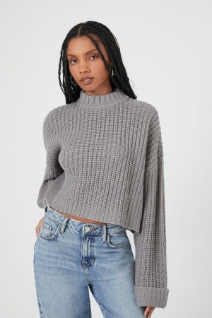 Suéteres Forever 21 Drop Sleeve Crew Mujer Gris | 13Xh0prb9jP