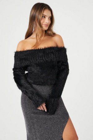 Suéteres Forever 21 Faux Fur Off The Shoulder Mujer Negras | 9LZTsPtpdCA