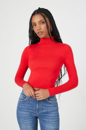 Suéteres Forever 21 Fitted Mock Neck Mujer Rojas | DwL4tWxqQq0