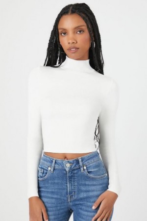 Suéteres Forever 21 Fitted Mock Neck Mujer Blancas | G7FEkjaffed