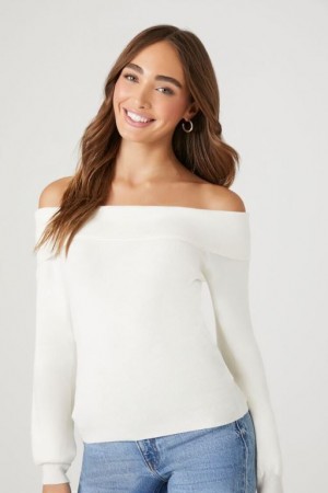 Suéteres Forever 21 Fitted Off The Shoulder Mujer Blancas | 8KQKDgysx2H