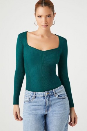 Suéteres Forever 21 Fitted Rib Knit Mujer Turquesa | LmyBhSUQuzQ