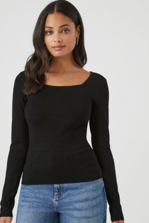 Suéteres Forever 21 Fitted Scoop Neck Mujer Negras | 7wdnFja5DzQ