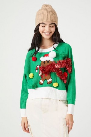 Suéteres Forever 21 Gingerbread Man Christmas Mujer Verde Multicolor | 8Aiooh3wLrt