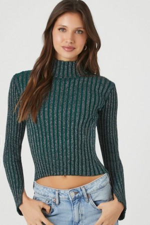 Suéteres Forever 21 Glitter Knit Turtleneck Mujer Turquesa | lzNk3nriz0F