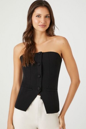 Suéteres Forever 21 Knit Buttoned Tube Mujer Negras | sA4hFDwC9fh