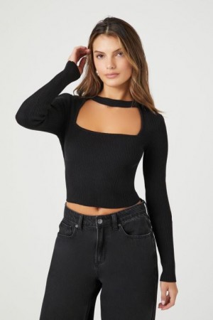 Suéteres Forever 21 Knit Cutout Crop Mujer Negras | 5RbBj7oGgW6