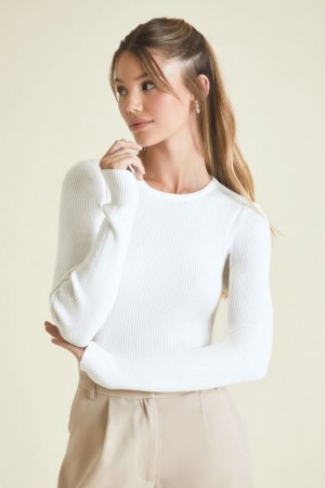 Suéteres Forever 21 Knit Long Sleeve Mujer Blancas | jXmJC3wopWY