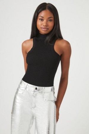 Suéteres Forever 21 Knit Mock Neck Bodysuit Mujer Negras | 3IwErrkYw30