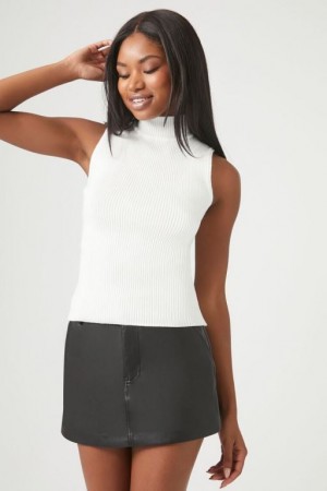 Suéteres Forever 21 Knit Mock Neck Mujer Blancas | he1z7NZUG1J