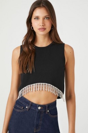 Suéteres Forever 21 Knit Rhinestone Crop Mujer Negras | 0EKYtTJDvo9