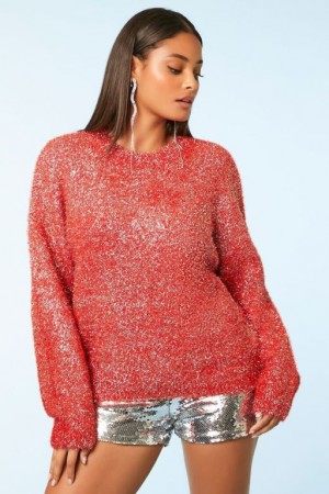 Suéteres Forever 21 Metallic Knit Mujer Rojas Multicolor | l2EPdDqKnLG