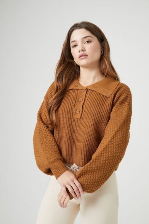 Suéteres Forever 21 Mixed Knit Cropped Mujer Marrones | jaL43V1BKVy