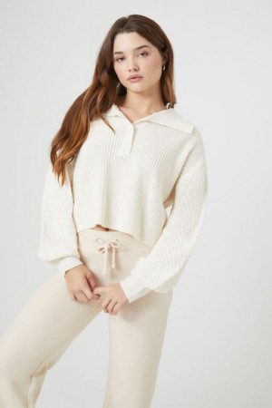 Suéteres Forever 21 Mixed Knit Cropped Mujer Creme | sNARUbEUUD6