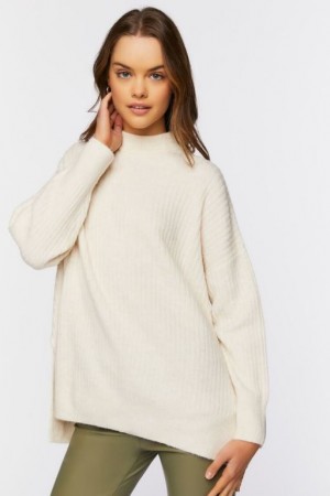 Suéteres Forever 21 Mock Neck Drop Sleeve Mujer Creme | AiXnsaqCBbs