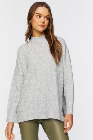 Suéteres Forever 21 Mock Neck Drop Sleeve Mujer Gris | QAAtTrRU57U