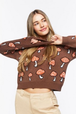 Suéteres Forever 21 Mushroom Drop Sleeve Mujer Marrones Multicolor | kB0JsWHOmO3