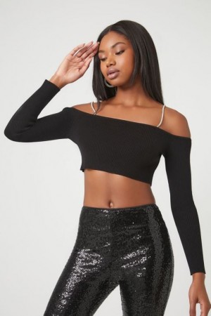 Suéteres Forever 21 Off The Shoulder Crop Mujer Negras | KOvUGBbR6wb