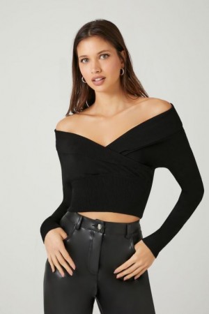 Suéteres Forever 21 Off The Shoulder Crossover Mujer Negras | T0BRXGSJvnm