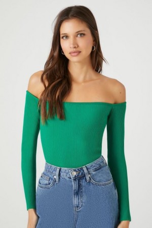 Suéteres Forever 21 Off The Shoulder Knit Bodysuit Mujer Jelly Bean | Y6OwN2531UZ