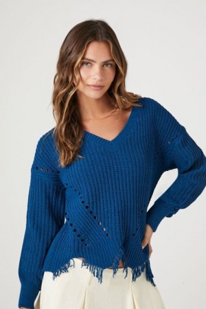 Suéteres Forever 21 Open Knit Sharkbite Hem Mujer Azules | lgj9y29fUTb