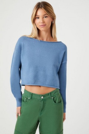 Suéteres Forever 21 Raw Cut Knit Mujer Azules | yPqhRvg7RFh